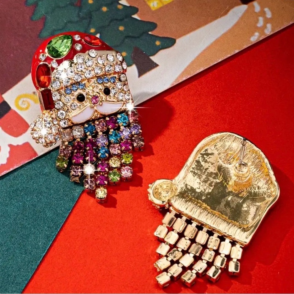 Festive Santa Claus Rhinestone Earrings. - Picture 4 of 6